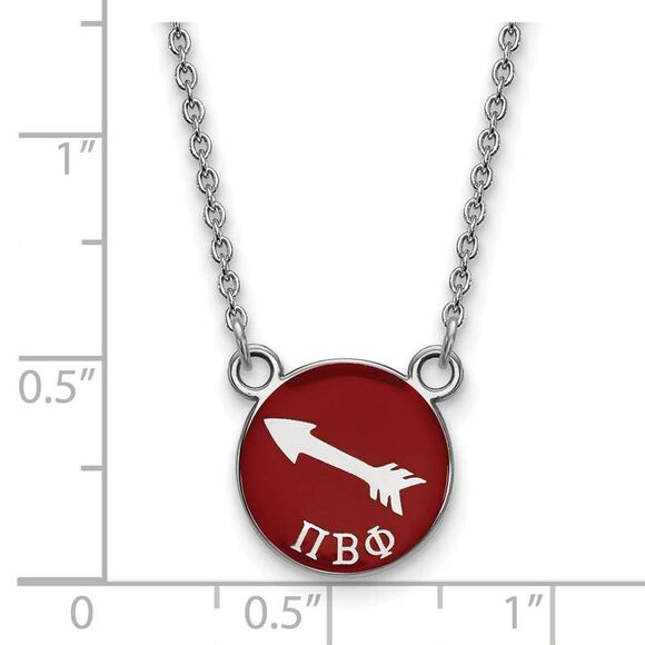 Sterling Silver Pi Beta Phi Small Wine Enamel Arrow Disc Necklace - Picture 2 of 5